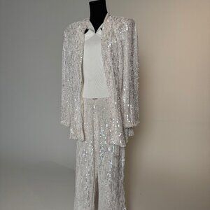 SHERRI HILL Silver Sequin Pant Suit and blazer